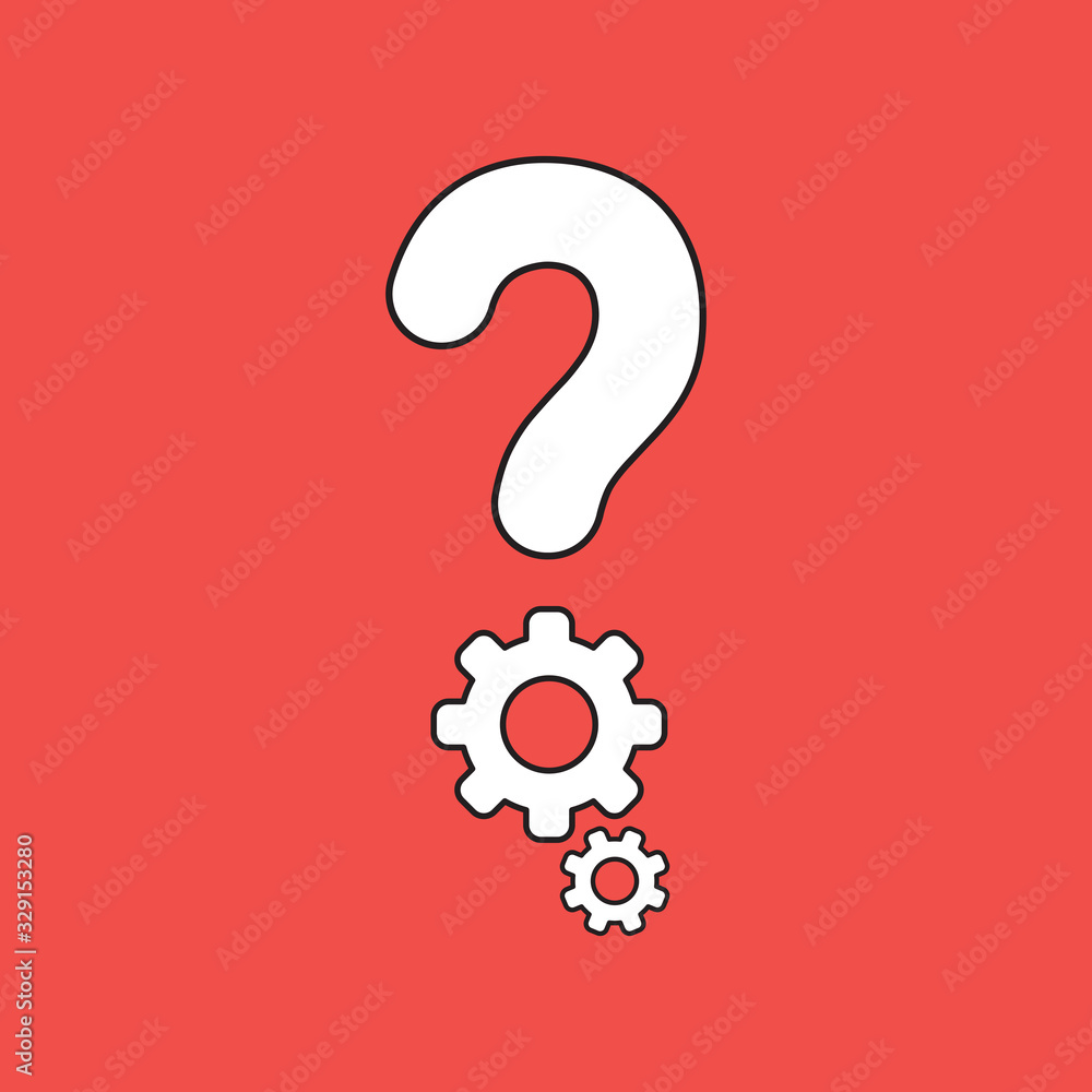 Vector illustration icon concept of question mark with gears. Black outlines. Vector illustration icon concept of question mark with gears. Black outlines.