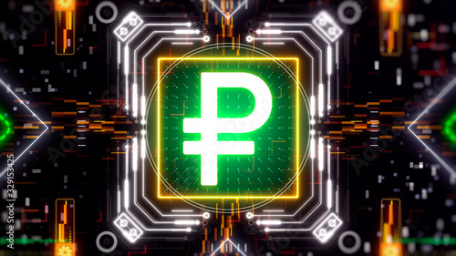 Tableau sur toile Russian ruble currency symbol on digital background