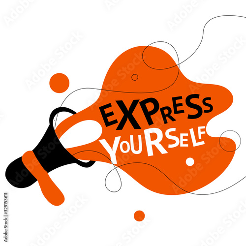 Vector cartoon illustration of loudspeaker and phrase Express yourself. photo