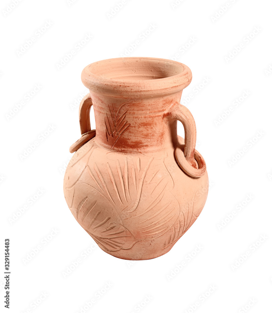 Painted clay amphora. Isolated on white background.