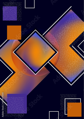 Colorful decorative composition, abstract geometric shapes texture on black. Universal cover template graphic design, minimal background pattern.