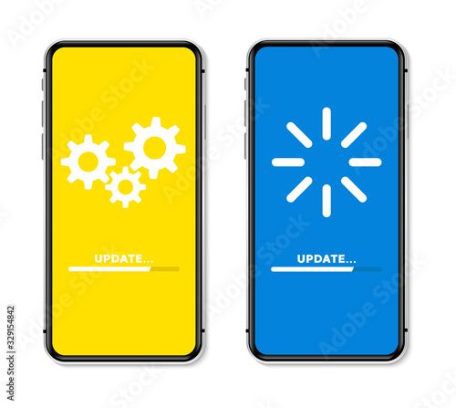 Update concept loading process in phone screen. Vector illustration.