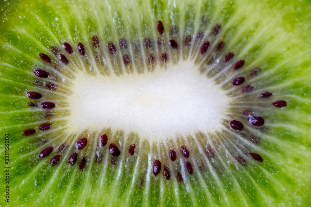 Kiwi slice closeup, texture of cut kiwi_ Kiwi slice closeup, texture of cut kiwi_