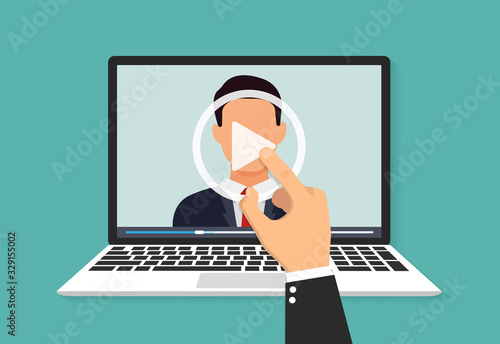 Illustration of webinar, online conference and training. Flat. Vector illustration