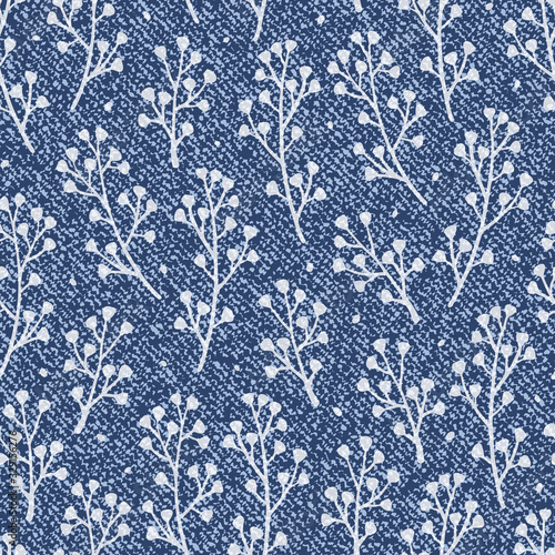 Vector Jeans background with leaves. Denim seamless pattern. Blue jeans cloth
