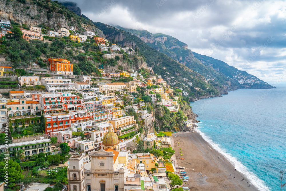 Beautiful Landscape with Positano town at famous amalfi coast, Italy
