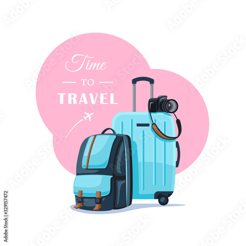 Backpack and suitcase isolated on white background