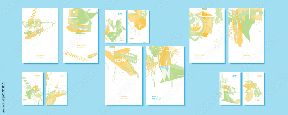 Pastel muted pale calm tones card templates set. Collection of romantic abstraction background lines