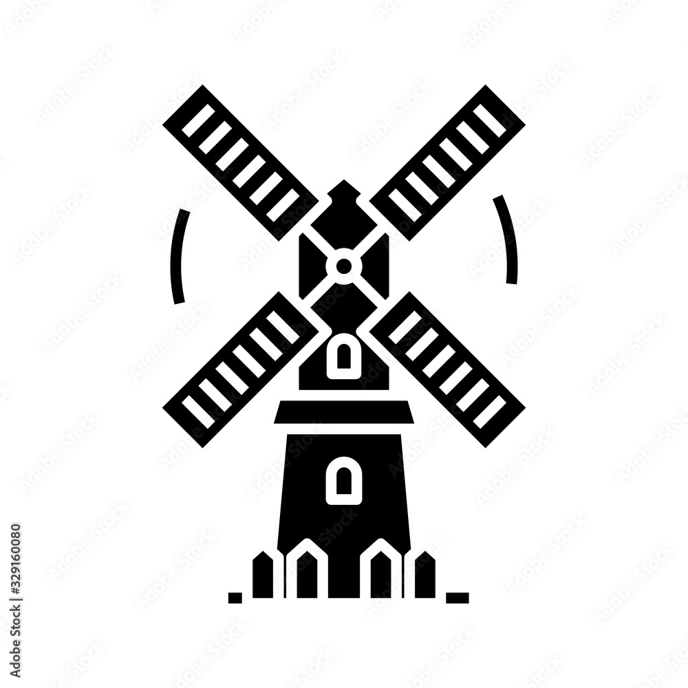 Windmill black icon, concept illustration, vector flat symbol, glyph sign. Windmill black icon, concept illustration, vector flat symbol, glyph sign.