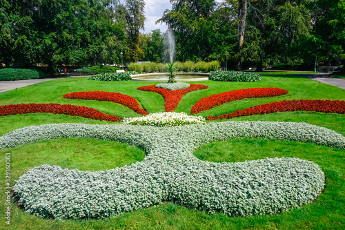 Colorful flowerbed in the Royal Garden of Prague Castle