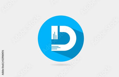 D alphabet letter logo long shadow blue white icon design for company and business