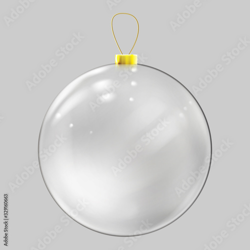 Realistic glass christmas ball. Transparent Christmas ball decoration.