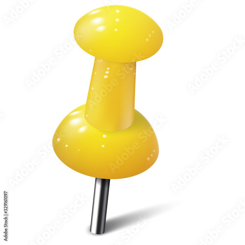 Realistic push pin in yellow color. Thumbtack