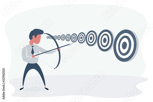 Businessman and multiple targets. Concept business illustration. Vector flat