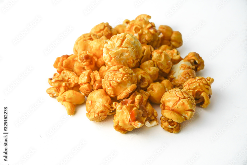 Caramel pop corn on white background Caramel pop corn on white background