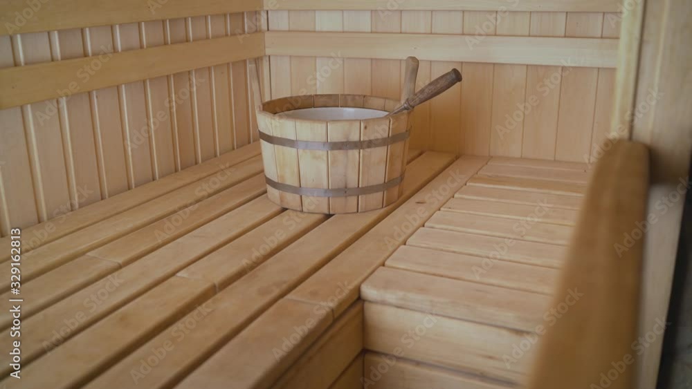 Finnish sauna interior. Wooden interior of the sauna Finnish sauna interior. Wooden interior of the sauna