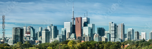Downtown Toronto Canada cityscape skyline view over Riverdale Park in Ontario  Canada