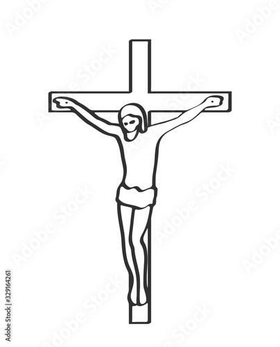 crucifixion of Jesus Christ on the cross of Calvary. Stylized modern illustration