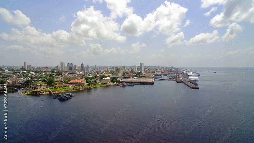 MANAUS, AMAZONAS, BRAZIL - 01/10/2020: aerial view of iate in the port of Manaus Amazonas, South America