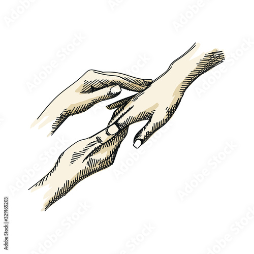Colorful Hand-drawn sketch of spa hands massage on white background. Hands being massaged by masseuse.