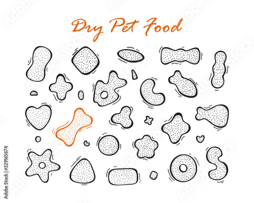 Pet Shop Vector Set. Dry Pet Food. Hand drawn doodle Cat food or Dog Food