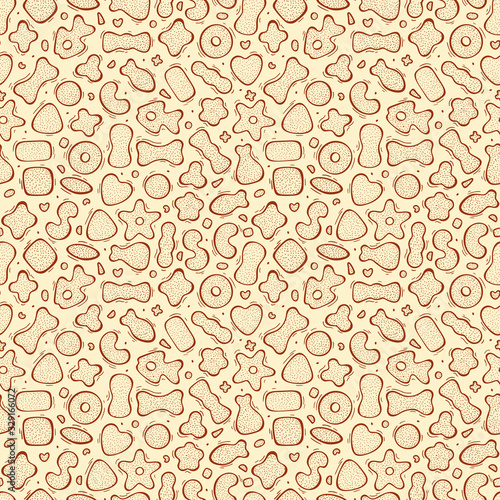 Pet Shop Vector background. Dry Pet Food Seamless pattern. Hand drawn doodle Cat food or Dog Food