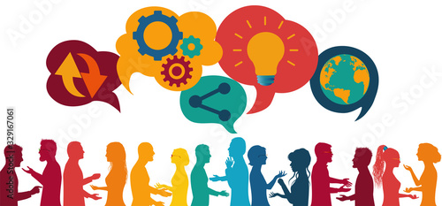 Sharing ideas.Communication network diversity people.Network teamwork.Multiethnic.Connection and exchange ideas-data-questions-thoughts.Future technology.Mind Map.Upload download data