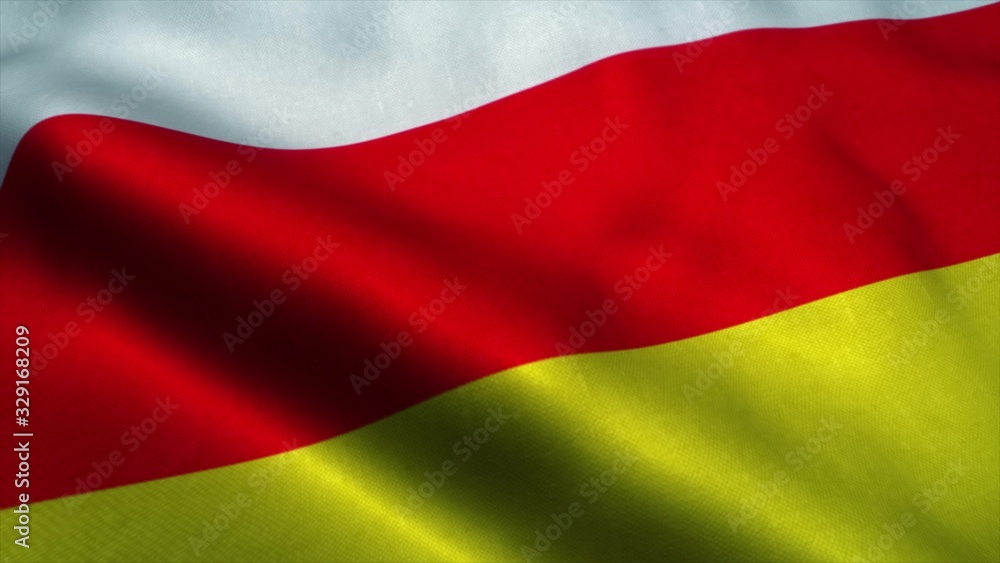 South Ossetia flag waving in the wind. National flag of South Ossetia. Sign of South Ossetia. 3d rendering South Ossetia flag waving in the wind. National flag of South Ossetia. Sign of South Ossetia. 3d rendering