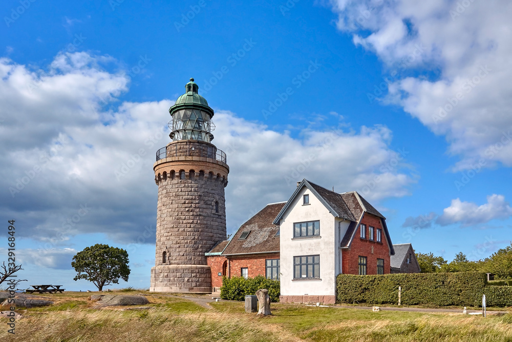 Hammeren Lighthouse (Hammeren Fyr) deactivated in 1990, located on the Hammeren peninsula on the northwestern tip of Bornholm island, Denmark.