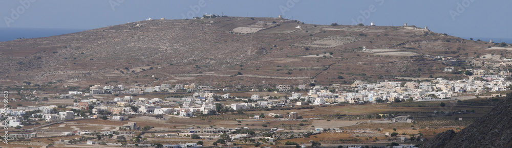 Panoramic view of Santorini island from the Mesa Vouno Mountain