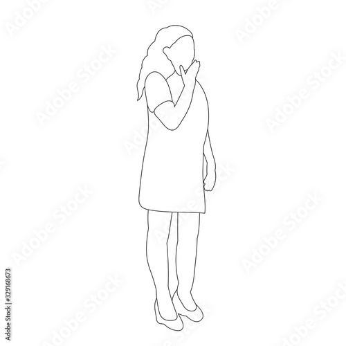 vector, isolated, contour, sketch girl, woman surprised