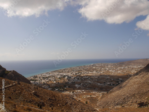 Panoramic view of Santorini island from the Mesa Vouno Mountain