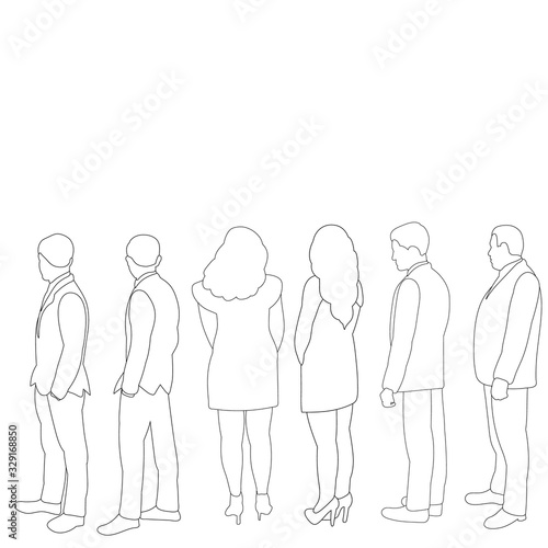 vector, isolated, contour, sketch line of people