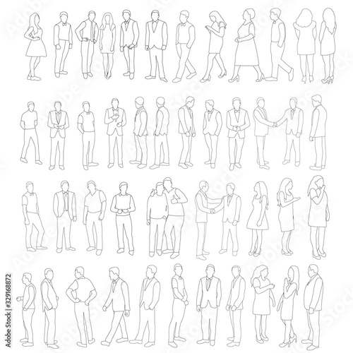 vector, isolated, outline, sketch set of people