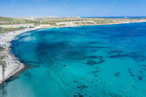 Aerial view of the famous Mellieha Bay in Malta island