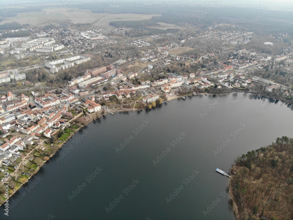 Fototapeta premium Aerial view of Strausberg town with Straussee