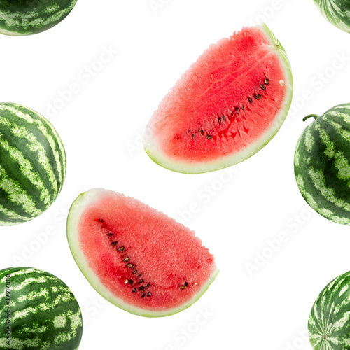 seamless pattern with watermelon and slices on a white background