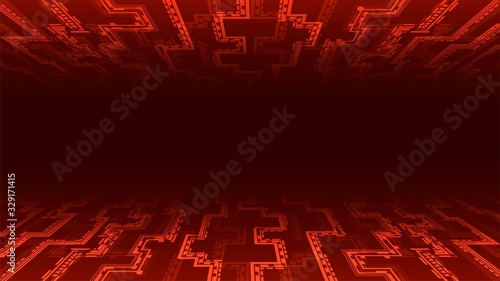 Abstract technology dark background with red luminous lines