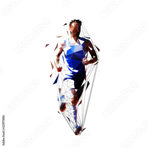 Running man, marathon runner front view. Abstract low polygonal vector illustration