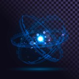 Blue glowing atom on a transparent background, technological futuristic element