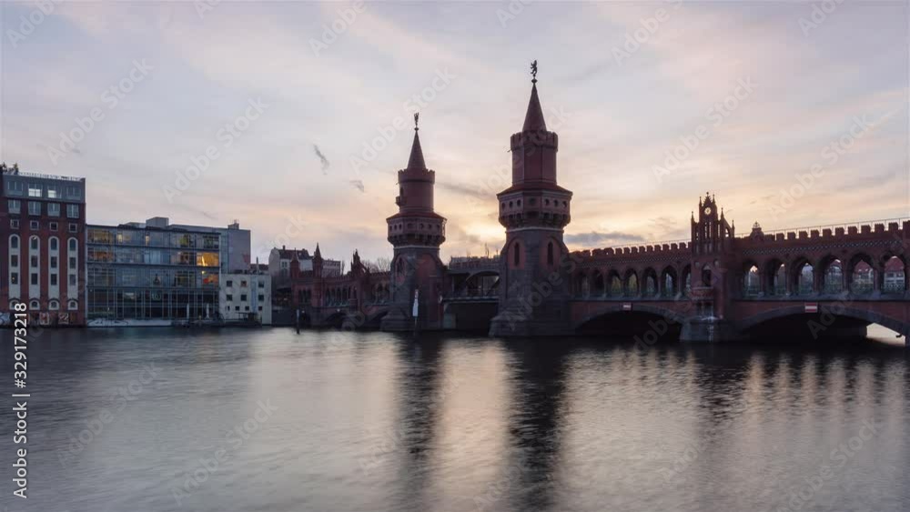 Time Lapse of Berlin Oberbaumbruecke with Spree River, Berlin, Germany Time Lapse of Berlin Oberbaumbruecke with Spree River, Berlin, Germany