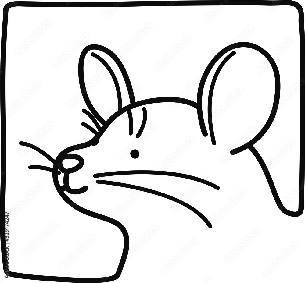 Fototapeta premium Cute mouse portrait with outline only
