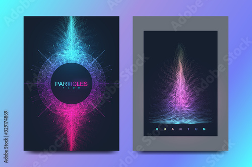 Modern vector template for brochure, leaflet, flyer, cover, banner, catalog, magazine, annual report. Quantum technology. Futuristic explosion design. Big data visualization. Artificial intelligence