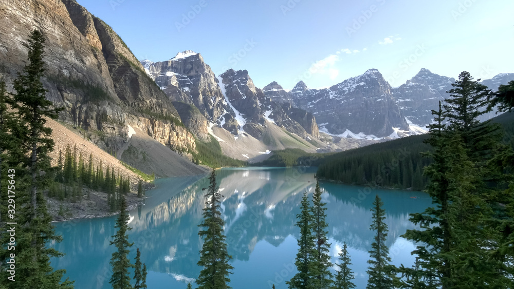 moraine lake on a summer afternoon at banff np in canada