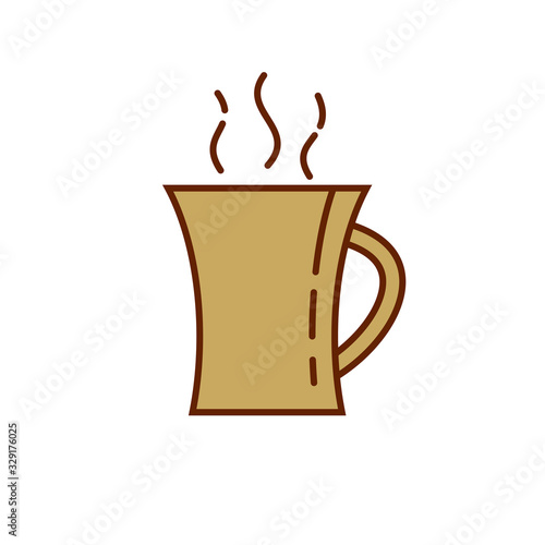 Coffee tea cup mug icon. Linear style illustration. Cup with hot beverage with aroma steam. Mug isolated on white. Light green pastel color.