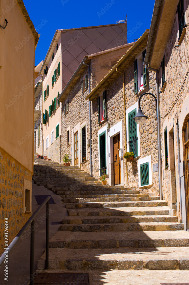 Narrow street of Puerto de Soller, Mallorca, Spain