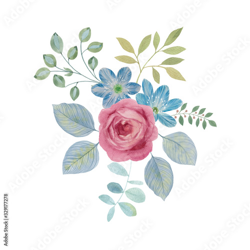 Illustration of flowers for wallpaper. Watercolor flowers on a white background. Isolated botanical bouquet. for weddings, cards, prints.