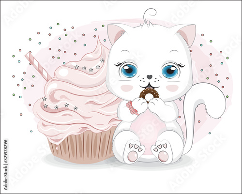little white cat girl and cake