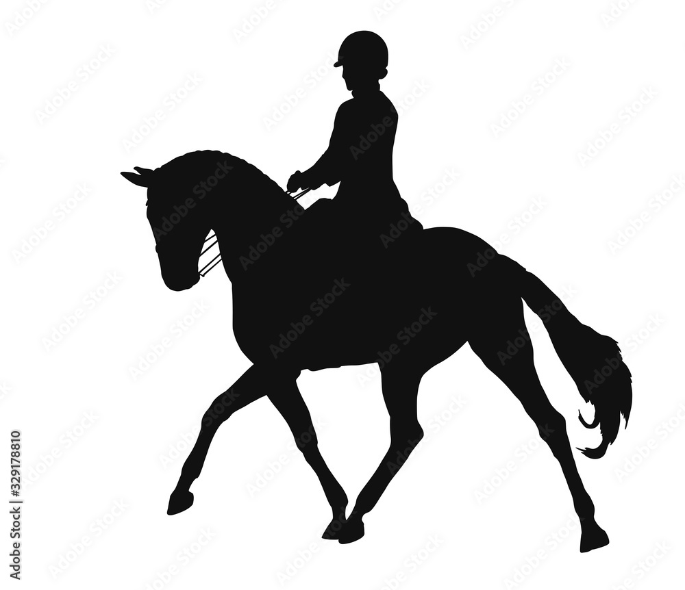 Running horse and rider vector silhouette.