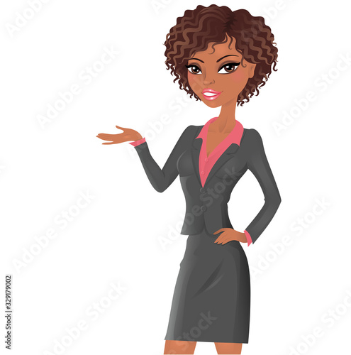 Cute afro american businesswoman isolated on white. 